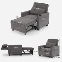 Canapé-lit 1 place escamotable en tissu lin, fauteuil futon inclinable coulissant pour appartement