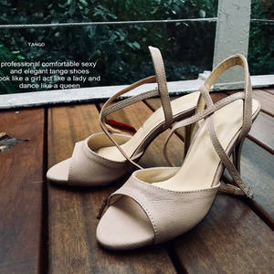 Evkoodance's Latest Fashion Nude Genuine Leather 9cm Heel Sexy Latin Salsa Tango Dance Shoes - Product Image 1