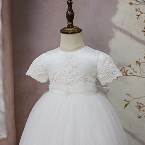 Di alta qualità lungo <span class=keywords><strong>bianco</strong></span> bambino bambina battesimo abito neonato battesimo abito di compleanno abiti da sposa in pizzo con cuffia - Product Image 3