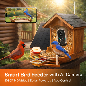 Mangeoire à oiseaux automatique intelligente avec caméra IA, alimentée par énergie solaire, vision nocturne HD, mangeoire étanche pour l'observation des oiseaux - Product Image 1