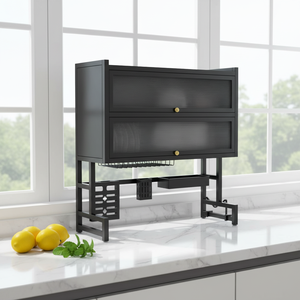 Étagère <span class=keywords><strong>de</strong></span> drainage en acier au carbone durable, grande capacité, rangement <span class=keywords><strong>de</strong></span> cuisine, armoire <span class=keywords><strong>de</strong></span> cuisine double couche étanche <span class=keywords><strong>avec</strong></span> tiroirs et étagères - Product Image 3