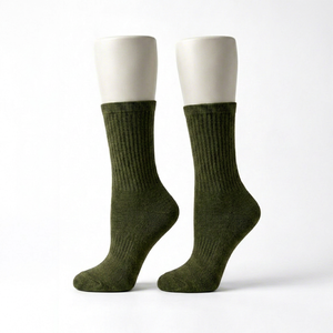 Olive Green Ankle Thermal <b>Socks</b>-<b>Thick</b> Ribbed Anti-Slip Stretchy Spandex/Polyester/Cotton <b>Winter</b> Outdoor Workwear Customizable - Product Image 1