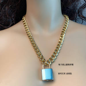 Collier chaîne épaisse en forme de cadenas en alliage de zinc couleur or blanc pour femme, chaîne de pull tendance - Product Image 2