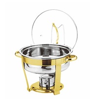 Support de buffet rond en acier inoxydable plaqué or de luxe 5L avec couvercle en verre, pour restaurant, hôtel, usage domestique, chauffage au combustible