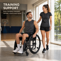 Fauteuil roulant sport pliable en aluminium avec dossier souple, roues de 24 pouces, capacité de charge de 100 kg, pour le basketball en fauteuil roulant et l'entraînement sur piste