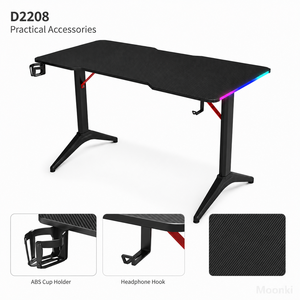 Bureau de jeu D2208 RGB avec plateau en fibre de carbone de 15 mm, porte-gobelet et crochet pour casque - Product Image 3