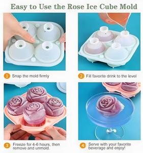 Moule en silicone réutilisable pour boules de glace 3D, glaçons en forme de rose, chocolat, 4 cavités, outils pour la crème glacée - Product Image 4