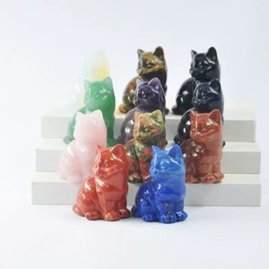천연 보석 고양이 동상 조각 1.5 \ "로즈 쿼츠 및 2 \" 자수정 크리스탈 기타 크리스탈 공예 - Product Image 2