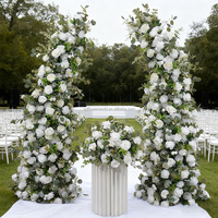 Décoration florale artificielle en soie de style printemps pour mariage, événement, rose, feuilles vertes, arche en corne, chemin de fleurs personnalisé