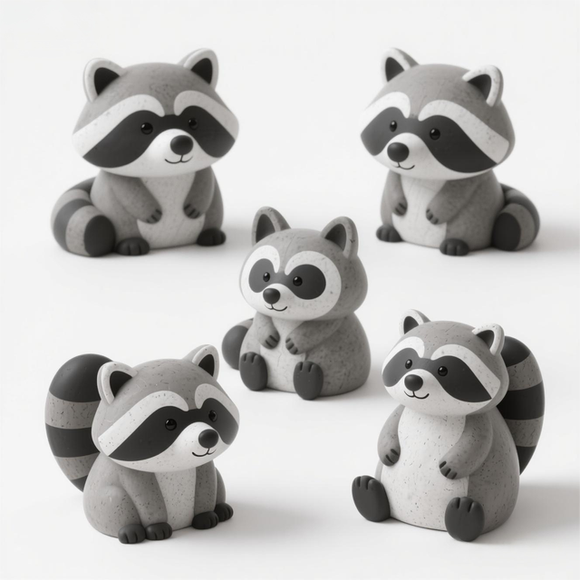 Raccoon Shaped Cement Figurine. Custom 3D Design, Hand-Painted & Weatherproof for Garden, Patio & Playful Outdoor Decor.