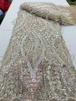 Tissu en dentelle perlée de Dubaï, 8 couleurs disponibles, tulle brodé français, respirant, résistant aux plis, poids moyen, pour femmes