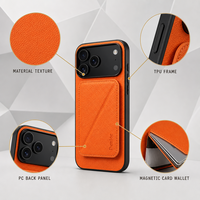 Dompet Kartu Magnetik PU Tekstur Togo Oranye, Casing Ponsel Anti RFID, Kompatibel Pengisian Daya Nirkabel untuk iPhone 17 18