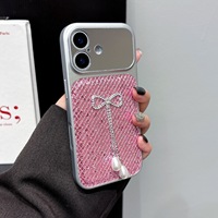 Coque de téléphone de luxe style Instagram avec paillettes et pendentif nœud pour iPhone 17 Pro Max 16 15 14 – Étui pour filles