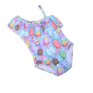 Combinaison de bain pour bébés filles, motif léopard, épaule asymétrique, avec fermeture à boutons-pression, rose, vente en gros - Product Image 1