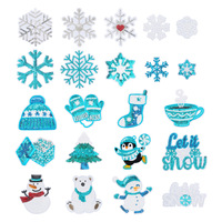 Nouveaux patchs en feutre non tissé thermocollants faits à la main, brodés de paillettes bleues, motifs flocon de neige, bonhomme de neige et sapin de Noël