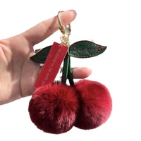 [Sakura You] Porte-clés de voiture en fausse fourrure de lapin Rex faite à la main, petit pendentif cerise, breloque de sac en peluche style Instagram, cadeau