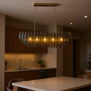 Lámpara Colgante Rectangular Moderna de 54 Pulgadas, Cristal Dorado Ahumado, Iluminación para Cocina y Comedor, E26 LED 2700K Blanco Cálido - Product Image 2