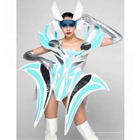 Costume de danse de scène pour femmes adultes, original, extraterrestre, futuriste, guerrier, bleu, lumineux, Gogo, tenue de soirée en boîte de nuit, 100%