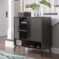 Armoire de rangement à chaussures en aggloméré et placage de bois, organisateur de chaussures avec portes, 12 paires, une étagère ouverte