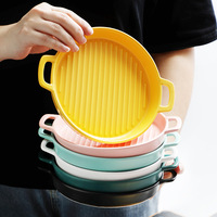 Plat de cuisson en céramique de vente chaude assiette à pizza ronde binaurale assiette four four à micro-ondes avec vaisselle de nourriture occidentale