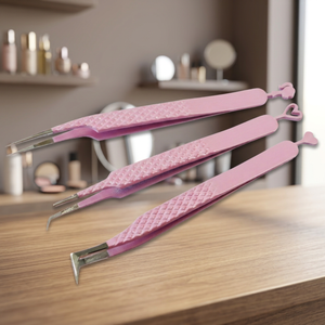 Pince à cils rose à pointe de précision, manche en forme de cœur, en plastique, pour extensions de cils - Product Image 3