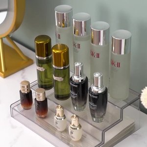 Rak Display Riser akrilik Bening, rak Display akrilik 4 tingkat untuk pengatur penyimpanan parfum kosmetik makanan penutup kue
