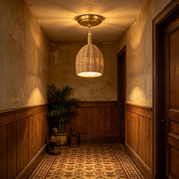 Plafonnier semi-encastré moderne et élégant en fer et jute, lampe suspendue tressée naturelle pour la décoration de chambre, salon et cuisine