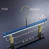 Cintres robustes en acrylique transparent injecté pour pantalons et jupes, avec logo personnalisé, pinces métalliques réglables dorées, écologiques et modernes