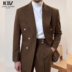 Abito da Uomo Monopetto su Misura OEM all'Ingrosso Stile Italiano Doppio Petto Revers a Lancia 500g Peso Elevato Casual da Lavoro - Product Image 2