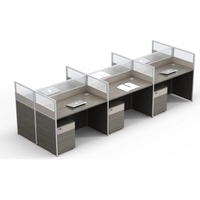 Poste de travail modulaire moderne et écologique pour 4 personnes avec cloison, bureau en bois pour personnel, tiroirs de rangement, pour bureau à aire ouverte