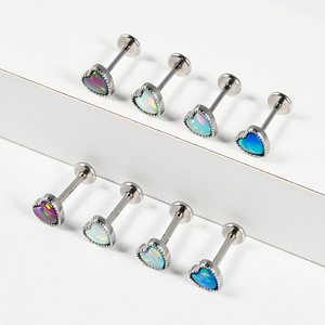 Acier chirurgical sans fil <span class=keywords><strong>Labret</strong></span> grain vertical opale bord dentelé coeur hélice Tragus boucle d'oreille Zircon pierre Push-In Piercing - Product Image 3