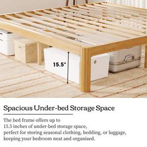 Combohome 18-дюймовый бамбуковый деревянный каркас кровати размера «King-Size», металлический опорный каркас для кровати «King-Size» без пружины - Product Image 3