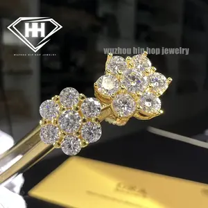 Clásico Mossanite Joyería de lujo Tornillo Volver Pendientes Sólido 14K Oro 925 Plata 15mm VVS Moissanite Flor Stud Pendientes