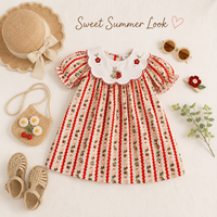 Nouvelle Collection Été 2026 : Robe de Princesse pour Filles avec Col Floral, Broderie Lapin et Manches Bouffantes