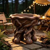 Jardinière rustique en résine torsadée imitation racine d'arbre, faite et peinte à la main, pot de fleurs sculpté à la racine, style antique vieilli, surélevé, pour jardin vintage