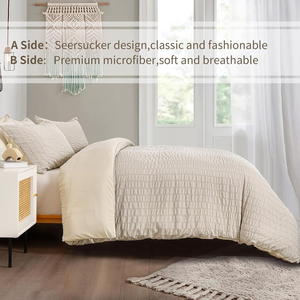 Juego de cama de Seersucker beige King Size Puckering Seersucker Poliéster suave 2 fundas de almohada y funda nórdica con cierre de cremallera - Product Image 4