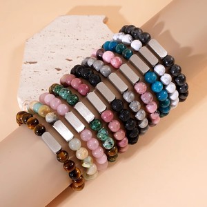 Bracciale Personalizzato <span class=keywords><strong>Lanson</strong></span> in Acciaio Inox con Perle di Pietra Vulcanica e Turchese Bianco, Regalo per Coppie - Product Image 6