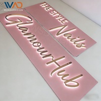 Enseigne rétroéclairée de luxe en acier inoxydable doré, lettres 3D personnalisées pour devanture de boutique, salon de beauté et institut de manucure