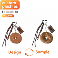 Porte-clés en peluche donut mignon avec breloque chocolat, pendentif de sac en forme de nourriture douce, mousqueton cœur, cadeau pour enfants