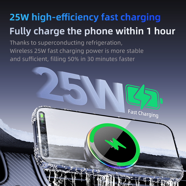 Hot Sale Magnetic Cooling Wireless Car Charger with Semiconductor Radiator 25W Fast Charging Vent Mount Phone Holder