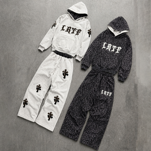 Conjunto de Sudadera con Capucha y Pantalones Oversize de Algodón Pesado Personalizado para Hombre, Estampado de Leopardo, Corte Holgado, Dos Piezas - Product Image 1
