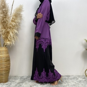 1753# Modest Black Border With Pretty Applique High Quality Cardigan Dubai Muslim Islamic <b>Abaya</b> - Product Image 3