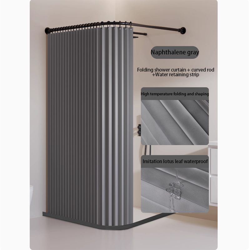 Gris-Rideau de douche + tringle à rideau + Bande de retenue d'eau