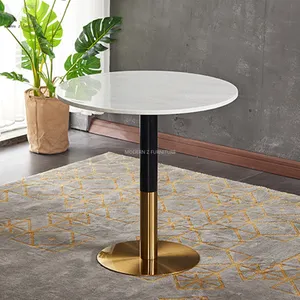 Modern toptan paslanmaz çelik altın beyaz mermer masa yuvarlak yemek masası 4 kişilik yuvarlak yemek masası restoran