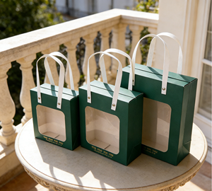 Bolsa de Regalo Ecológica Verde Oscuro con Ventana y Asa de Parche - Vietnam para Empaque de Lujo de Tamaño Personalizado Certificado - Product Image 2