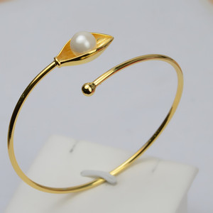 Han DIY Handmade S925 <b>Silver</b> Leaf Hollow Elastic <b>Bracelet</b> Ring Women's 6-7 <b>Pearl</b> Hollow Support Accessories Fashionable 505 - Product Image 3