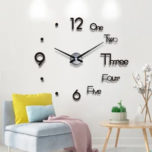Personnalisation surdimensionnée grand 120CM 47 pouces grand acrylique 3d bricolage autocollant miroir reloj de pared décor à la maison horloges murales