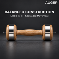 Haltère de Luxe AUGER en Bois Naturel avec Anneaux de Poids Métalliques, Poignée Lisse, Équipement d'Entraînement de Force Personnalisé pour la Maison