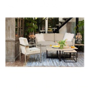 Table basse carrée moderne en bois d'orme récupéré pour salon - Product Image 4