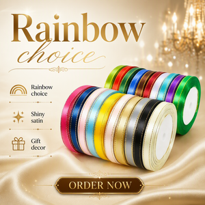 Cinta de satén con bordes plateados de 6mm de alta calidad 100% poliéster cara única 25 yardas/rollo para embalaje de regalo - Product Image 4